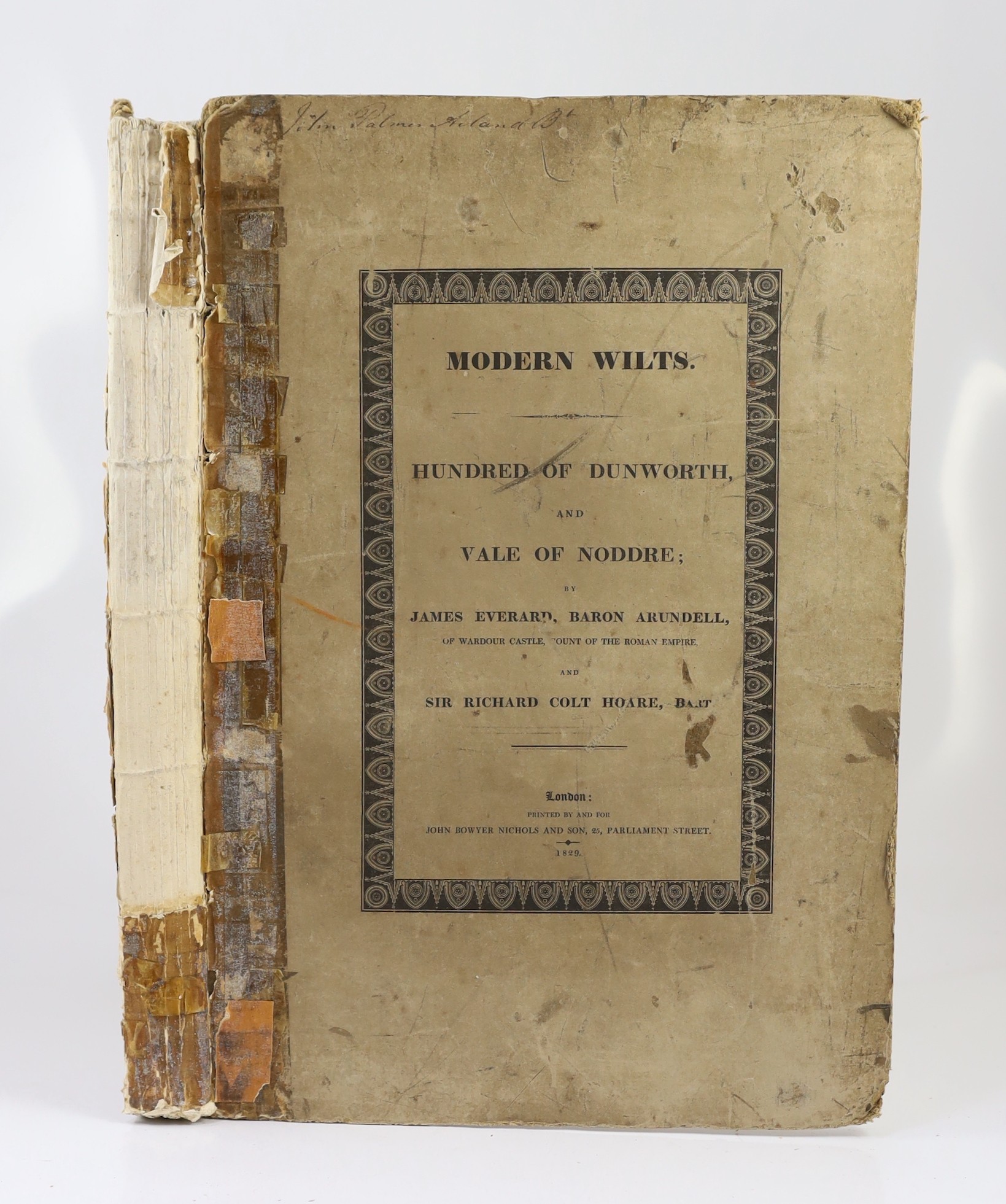 WILTS: Everard, James (Lord Arundell) and Hoare, Sir Richard Colt - The History of Modern Wiltshire. Hundred of Dunworth and Vale of Noddre. d-page map, 15 portraits and plates